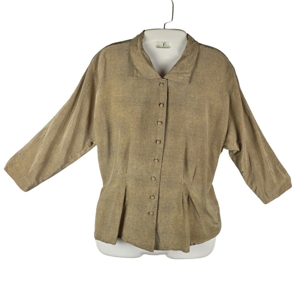Paul Alexander Vintage Silk Micro Check Button Down Shirt Top Sz 8 Dark Academia